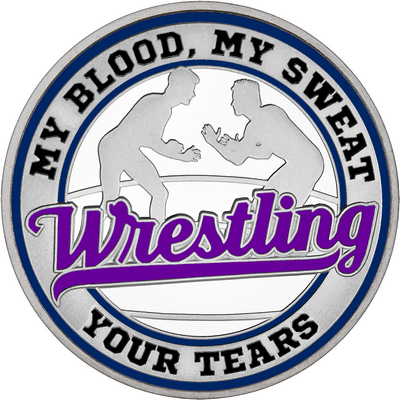 Purple "Wrestling" with Navy Blue Outer Circular Borders